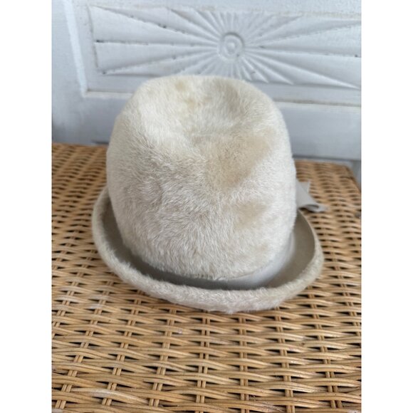 Vintage 60\'s Tan Fuzzy Wool Womens Tilted Fedora Hat Leci Size 22\